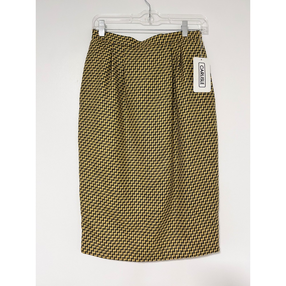 NEW Carlisle Vintage 100% Wool Chevron Pencil Skirt Yellow Black Zig Zag‎ Size 8